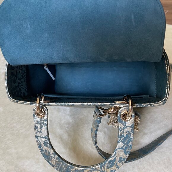 2022 Medium Lady Dior Blue/Green Blocart with Champagne Gold Hardware - Picture 14 of 16